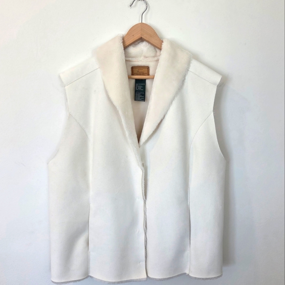 Ralph Lauren Vintage Womens Ivory Vest Faux Suede Fur Lined Boho Classic Fall